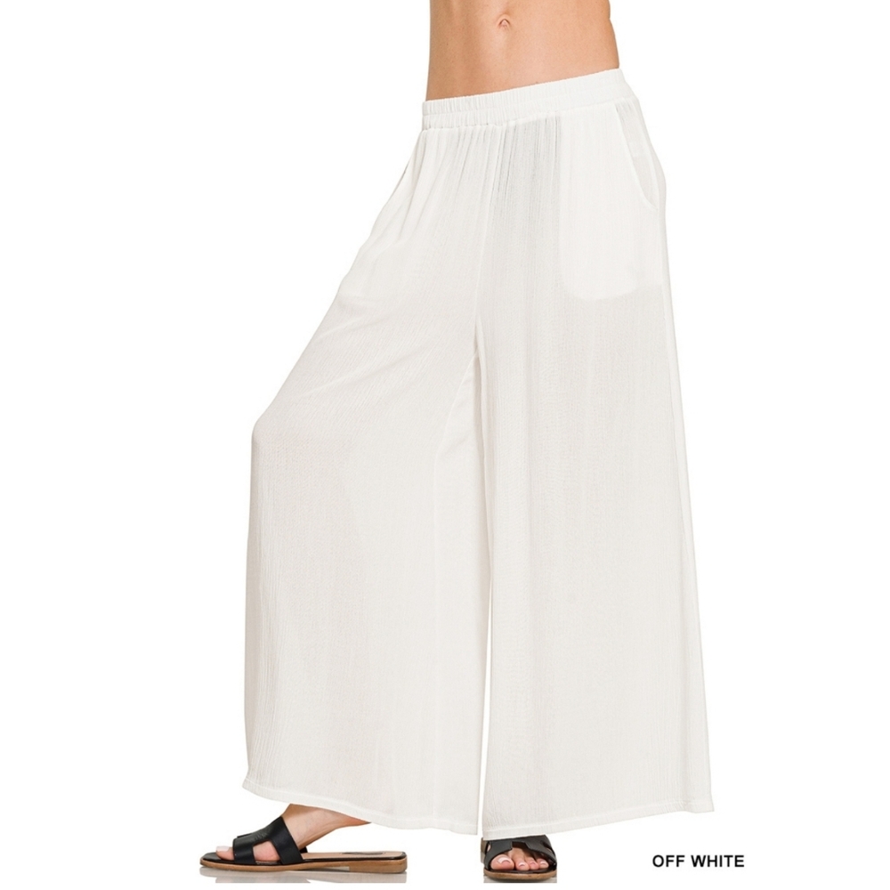 New Zenana Woven Crinkled Wide Leg Pant
